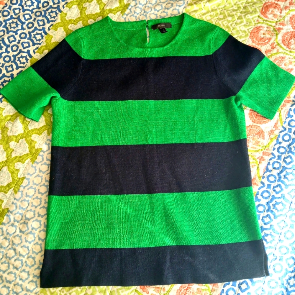 J. Crew Bold Green and Black Striped Tee